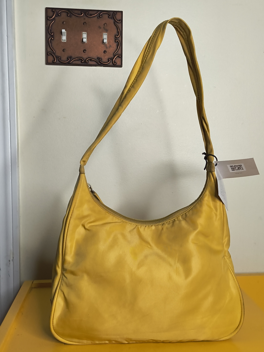 Authentic PRADA Tessuto Nylon Hobo Shoulder Bag In Rare Mustard Yellow Y2K Large - Picture 5 of 13